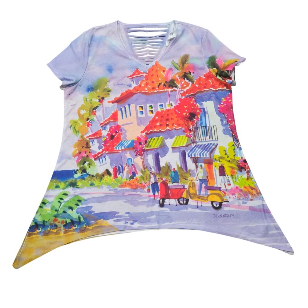 Ellen Negley Vibrant Colors Italy Scenic Art Asymmetrical Short Sleeve T-Shirt